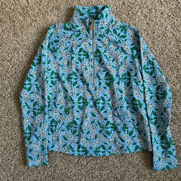 Lilly Pulitzer XS Melena Popover Bon Bon Blue Leapin Half-Zip Pullover Jacket - Picture 9 of 10